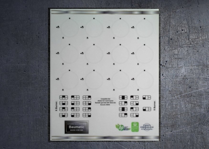 (image for) Baumatic B68SS Hob 5 and 6 Burner compatible fascia sticker set. - Click Image to Close