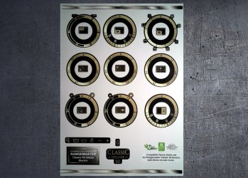 (image for) Rangemaster Classic deluxe 90 Electric compatible fascia sticker set, 62mm icons.