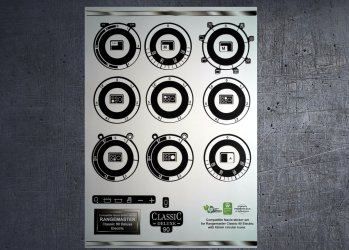 (image for) Rangemaster Classic deluxe 90 Electric compatible fascia sticker set, 62mm icons.