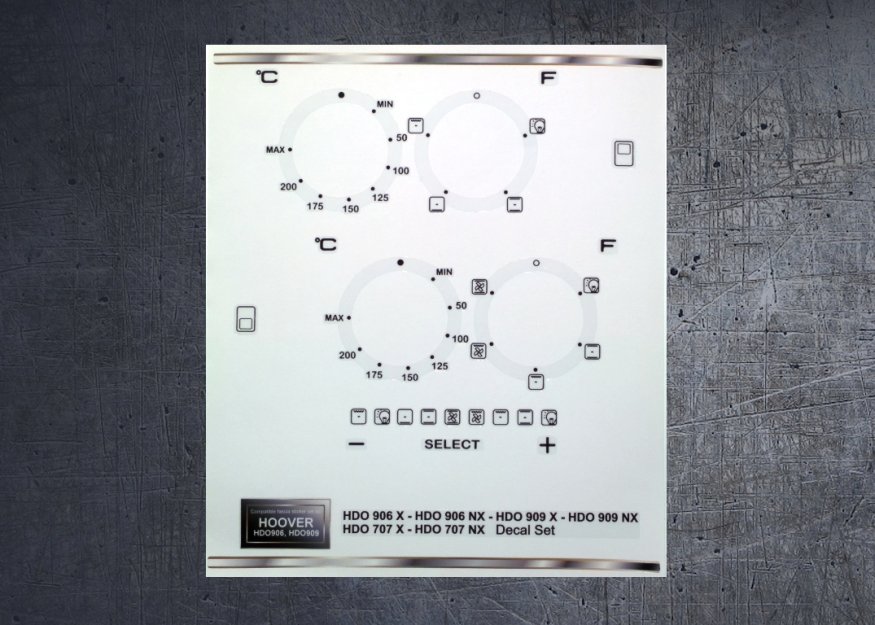 (image for) Hoover HDO906X, HDO909X, HDO707X compatible panel fascia sticker set. - Click Image to Close