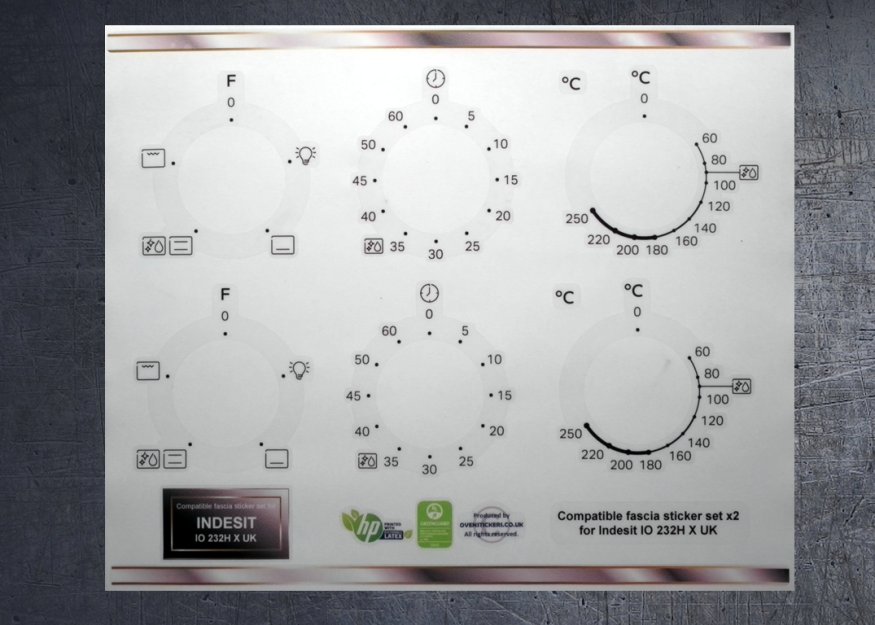 (image for) Indesit IO 232H X/B Compatible fascia sticker set x2. - Click Image to Close