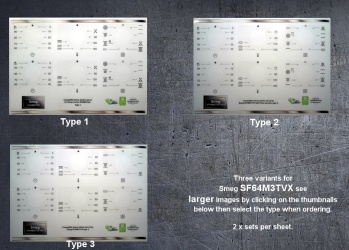 (image for) Smeg SF64M3TVX compatible fascia sticker set x2, all variants.