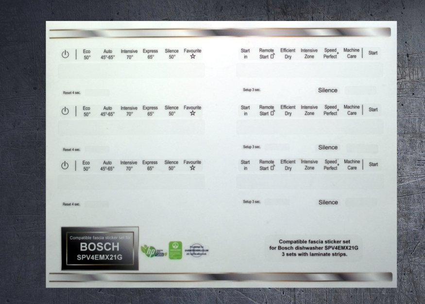 (image for) Bosch SPV4EMX21G Dishwasher compatible fascia sticker set x3. - Click Image to Close