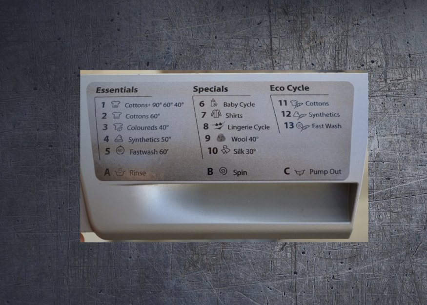 (image for) Compatible HOTPOINT WMF760 Silver soap tray sticker with wash programs. - Click Image to Close