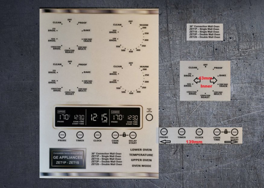 (image for) GE Appliances ZET1P and ZET1S compatible fascia sticker set. - Click Image to Close